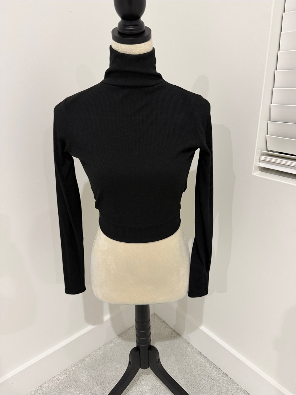 PrettyLittleThing Black Ribbed Cropped Turtleneck Top